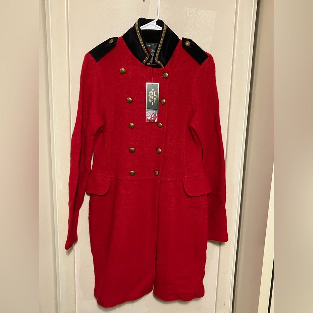 NEW ! Vtg LRL Ralph Lauren Red Lambswool blend Military Long Jacket Women's M